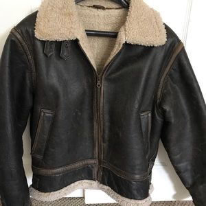 Vintage Leather and Sherpa Bomber Jacket